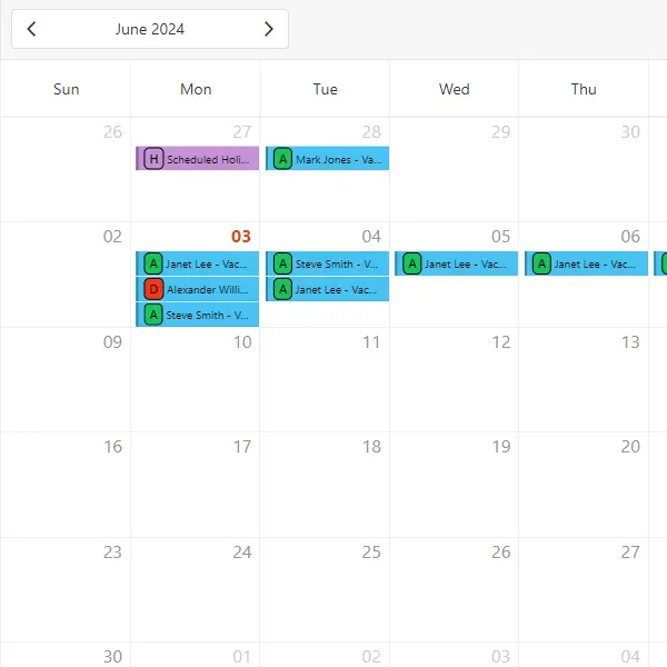 paid time off calendar view
